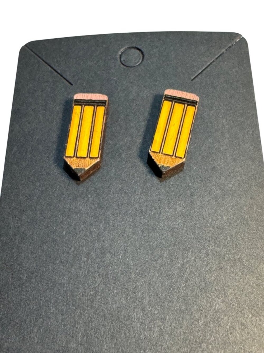 Wooden Pencil Stud Earrings Cute School Teacher Jewelry Lightweight - Picture 3 of 4